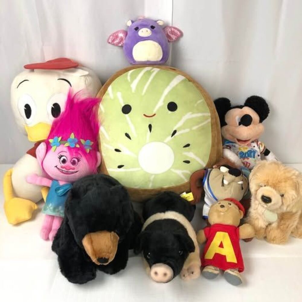 Plush Toys Lot MIckey Mouse ,Squishmallows, Stuffed Bear and More